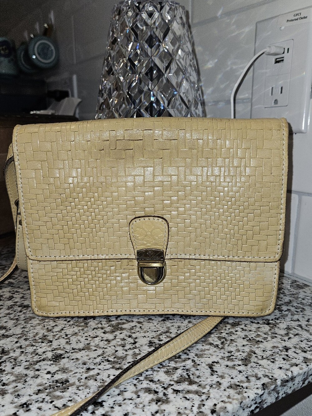 Patricia Nash Woven Leathr Crossbody Bag in Light Beige - Classic Everyday Style